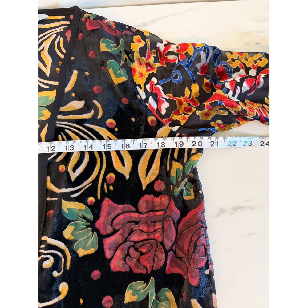 Multiples Small Burnout Velvet Floral Patchwork Kimono Cardigan Black Rose - Picture 8 of 9